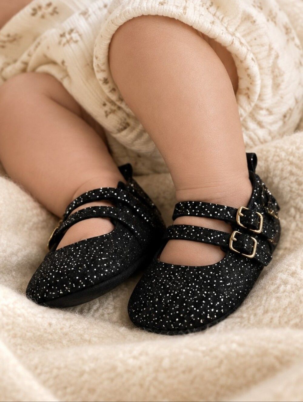 Carter's Glitter Mary Jane Crib Shoes Baby Girl 0-3M Newborn Black Formal Dressy